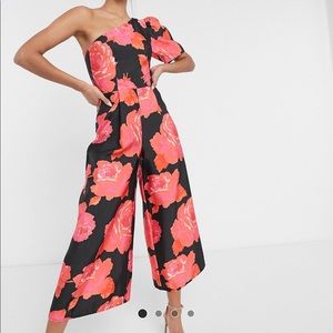 One Shoulder Jumpsuit in Bold Floral
